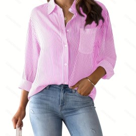 Women's Loose Striped Blouse, Crew Neck Long Sleeve Blouse, Casual Every Day Blouse, Women's Clothing