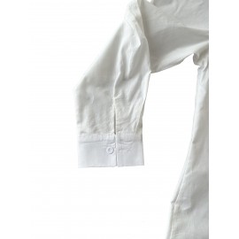 Solid Button Front Curved Hem Shirt, Casual Long Sleeve Shirt For Spring & Fall, Women's Clothing