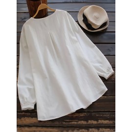 Solid Crew Neck Long Sleeve T-Shirt, Casual Every Day Top For Fall & Spring, Women's Clothing