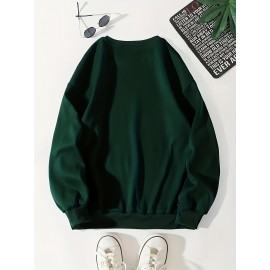 New York Brooklyn Print Loose Sweatshirt, Casual Long Sleeve Crew Neck Sweatshirt, Women's Clothing