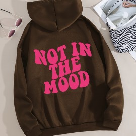 Casual Letter Print Hoodie, Drawstring Hooded Pocket Fashion Loose Fall & Winter Sweatshirt, Women's Clothing