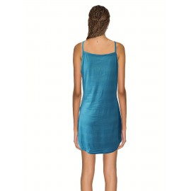 Rose Print Pocket Cami Dress, Casual Spaghetti Dress For Summer, Women's Clothing