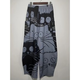 Graffiti Print Wide Leg Pants, Casual Elastic Waist Summer Pants With Pockets, Women's Clothing